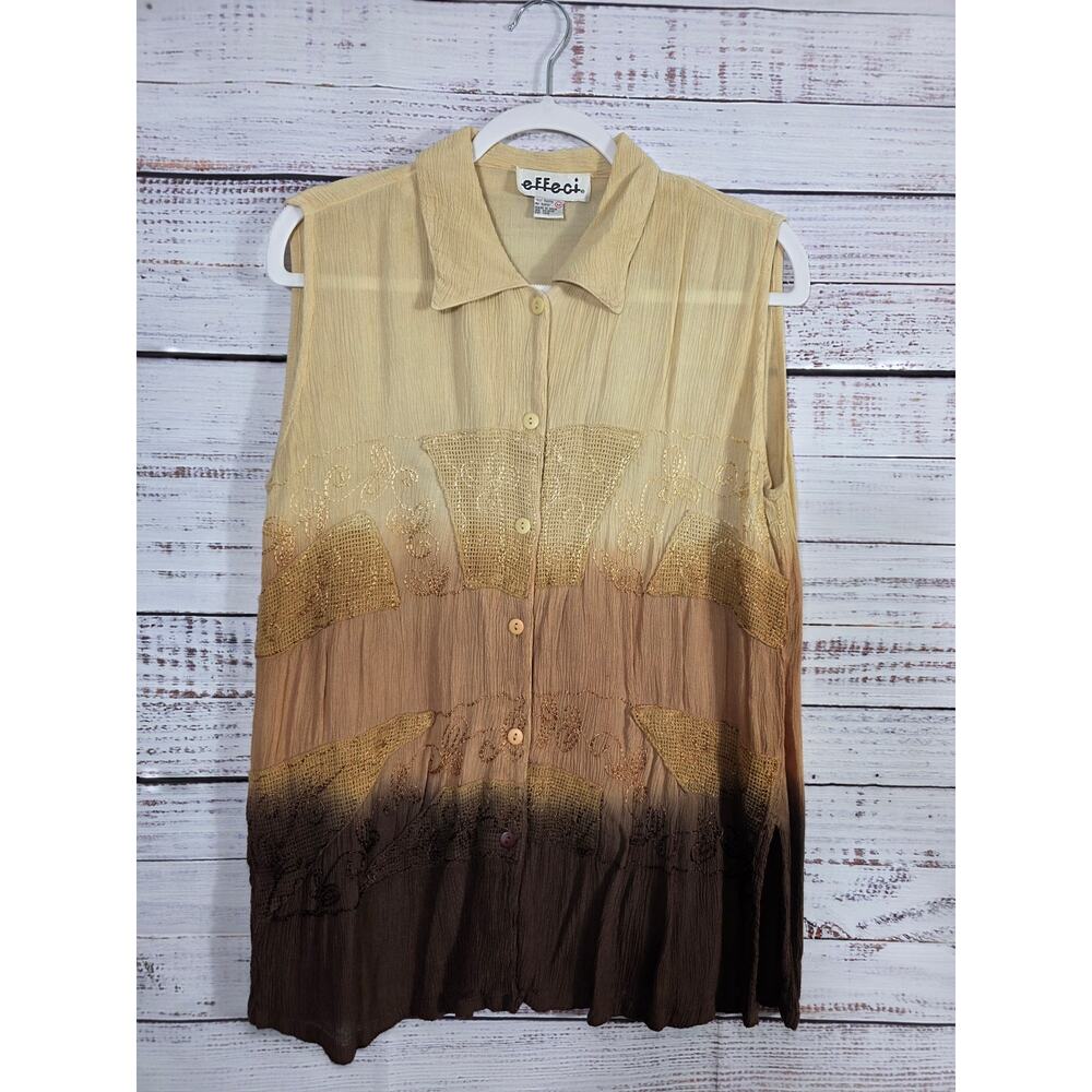 VTG Effeci Ombre Rayon Sleeveless Button-Down Shirt women's Medium Boho 90s